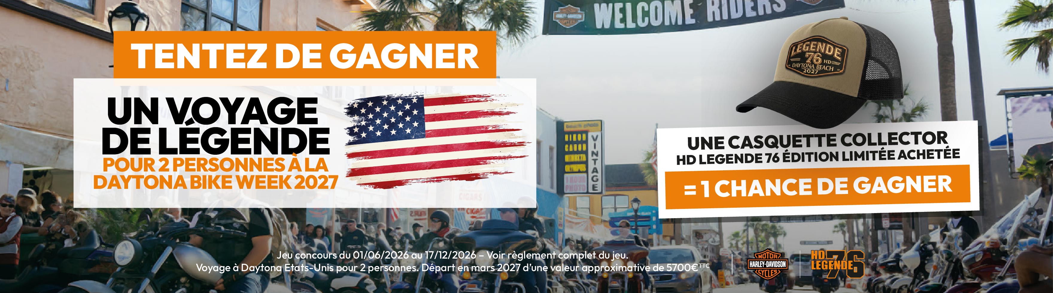 Tentez de gagner un voyage de légende pour 2 personnes à la Daytona Bike Week 2027